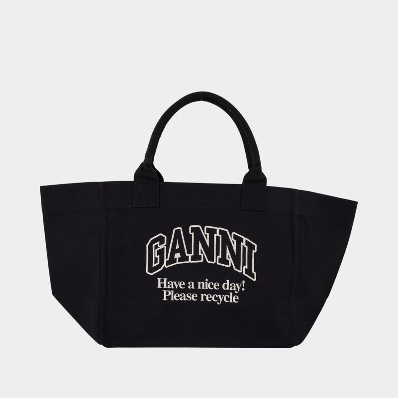 Cabas Xxl Logo - Ganni - Coton - Noir