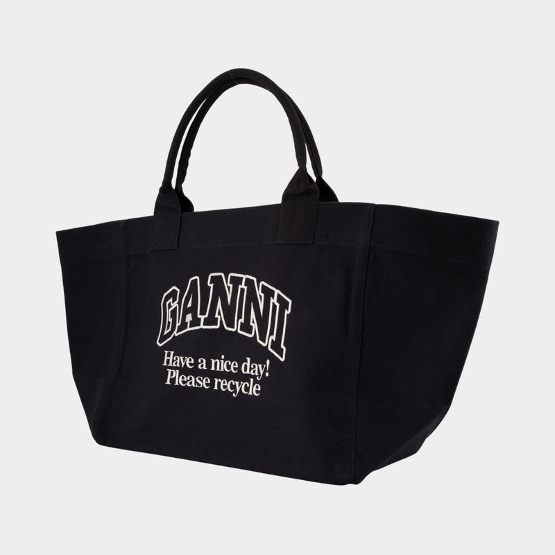 Cabas Xxl Logo - Ganni - Coton - Noir