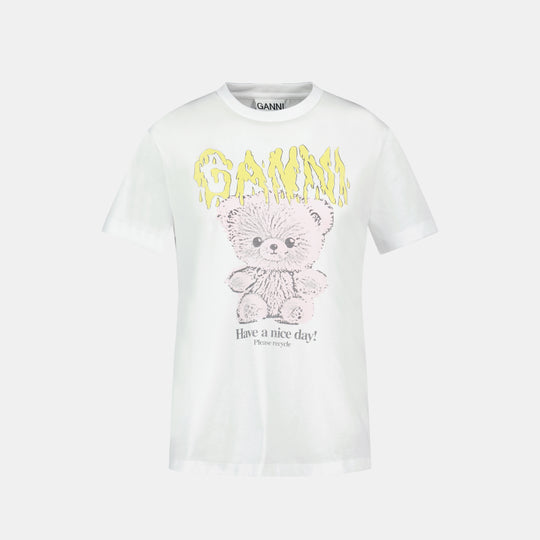 T Shirt Basic Teddy - Ganni - Coton - Blanc