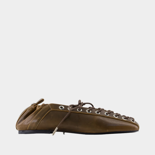 Ballerines Eyelets Lace Up Crinkle - Ganni - Synthétique - Vert