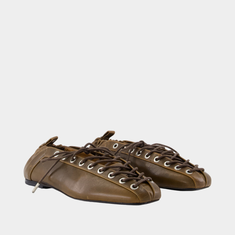Ballerines Eyelets Lace Up Crinkle - Ganni - Synthétique - Vert