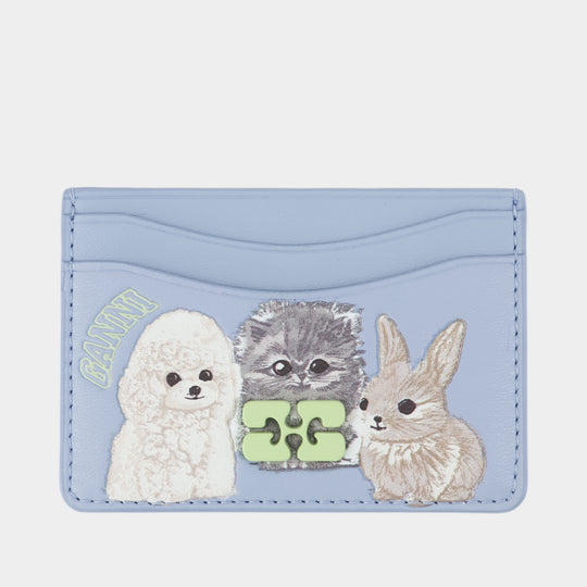 Porte-Carte Bou Animals - Ganni - Cuir - Bleu