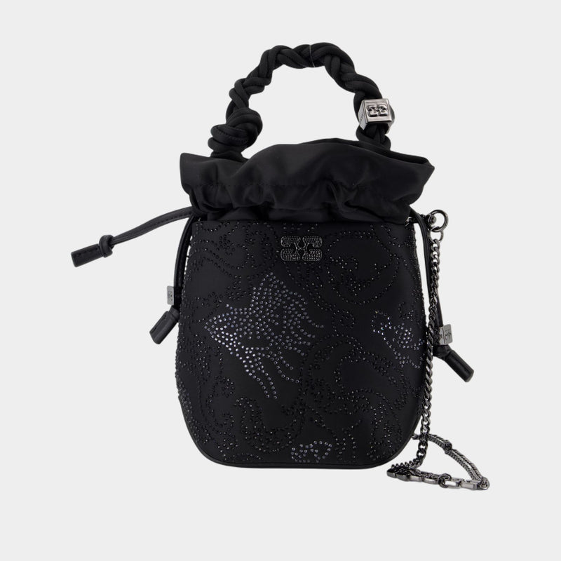 Sac À Main Bou Mini Flower - Ganni - Satin - Noir