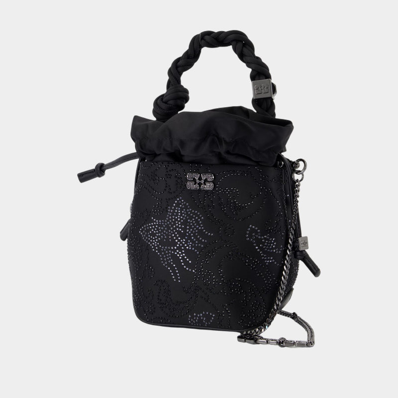 Sac À Main Bou Mini Flower - Ganni - Satin - Noir