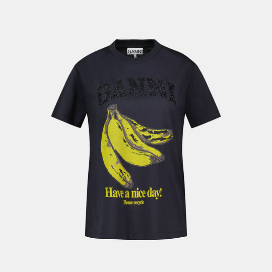 T Shirt Basic Banana - Ganni - Coton - Noir
