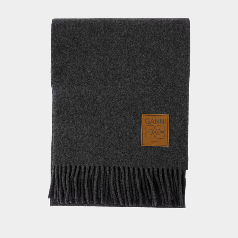 Écharpe Double Face Solid - Ganni - Laine - Gris