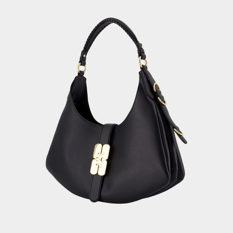 Sac Porté Épaule Kat Small Gold - Ganni - Cuir - Noir
