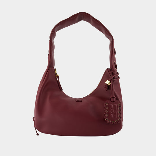 Sac Porté Épaule Medium Laces - Ganni - Cuir - Bordeaux