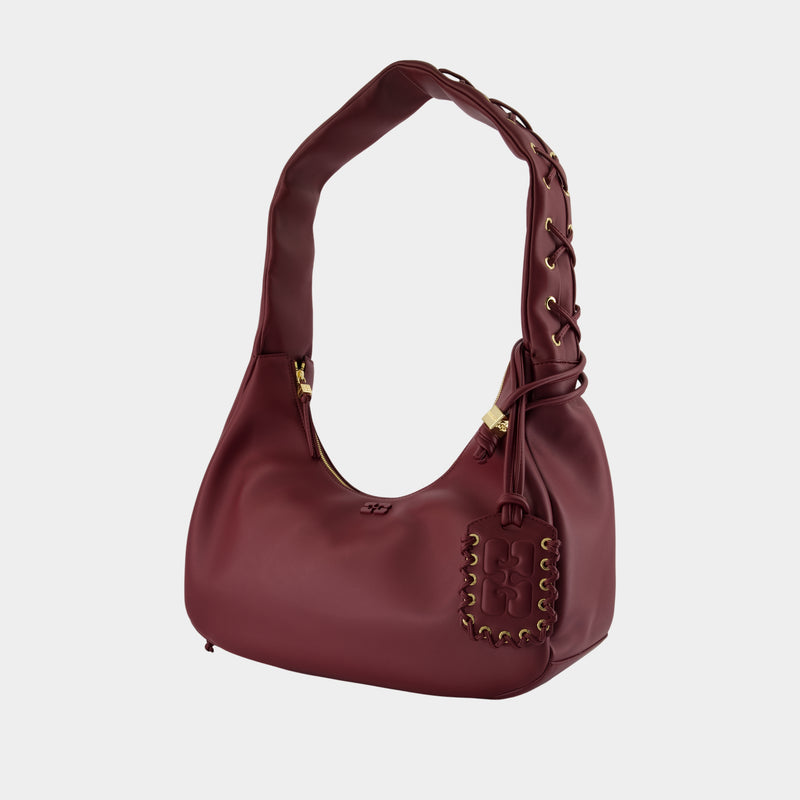 Sac Porté Épaule Medium Laces - Ganni - Cuir - Bordeaux
