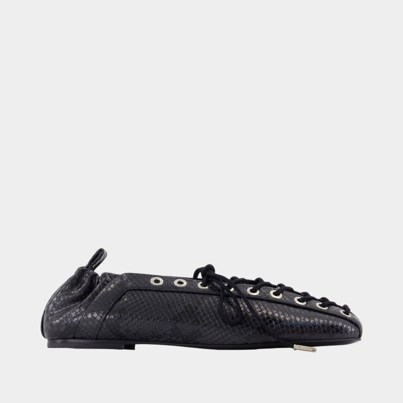 Ballerines Eyelets Lace Up Snake - Ganni - Synthétique - Noir