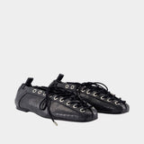 Ballerines Eyelets Lace Up Snake - Ganni - Synthétique - Noir