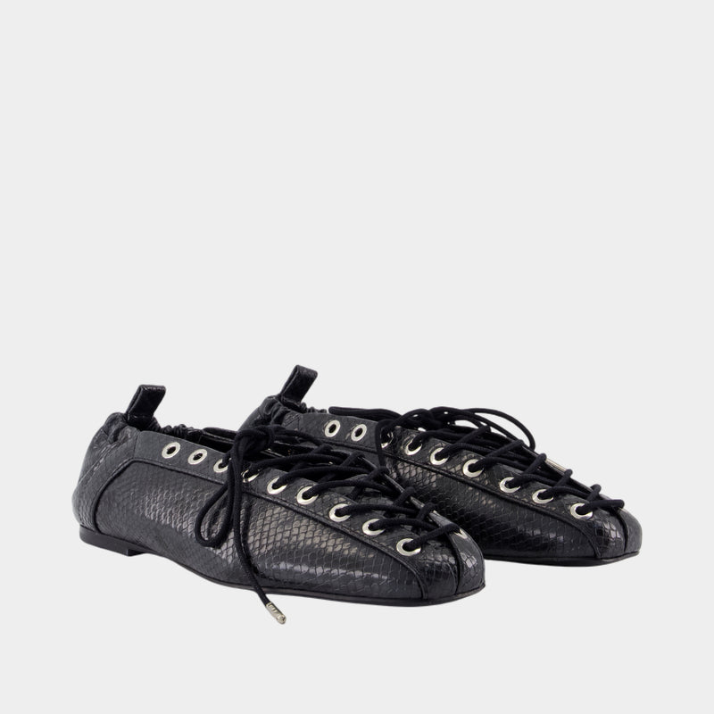 Ballerines Eyelets Lace Up Snake - Ganni - Synthétique - Noir