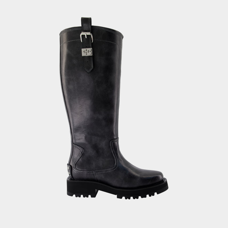 Bottes Studs Vintage - Ganni - Cuir - Gris