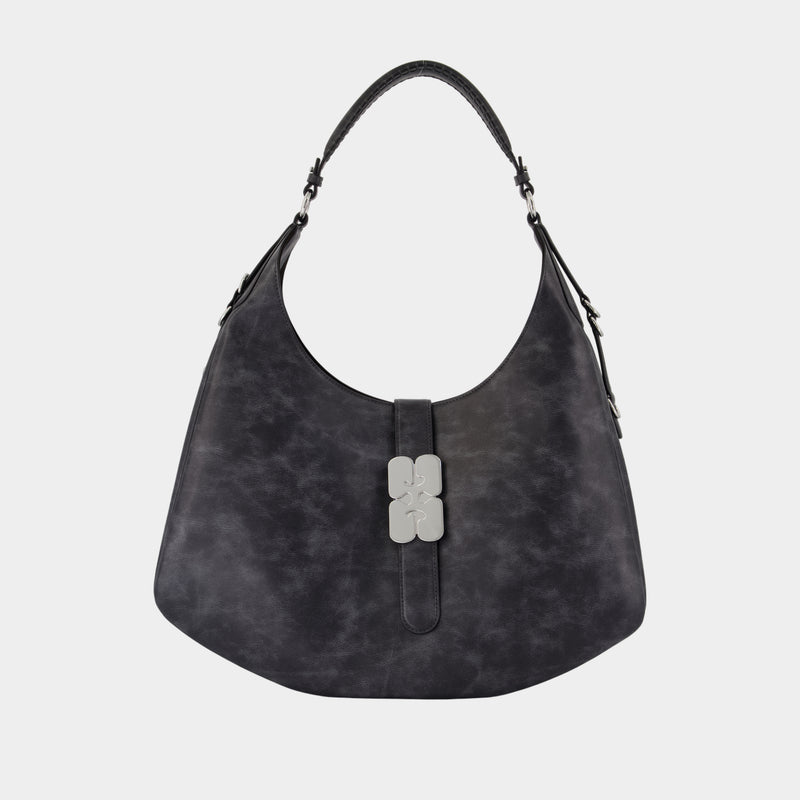 Sac Porté Épaule Kat Large Vintage - Ganni - Cuir - Gris