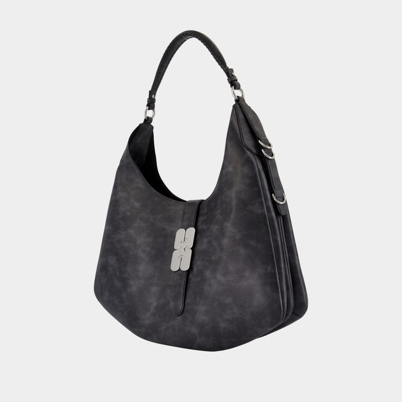 Sac Porté Épaule Kat Large Vintage - Ganni - Cuir - Gris
