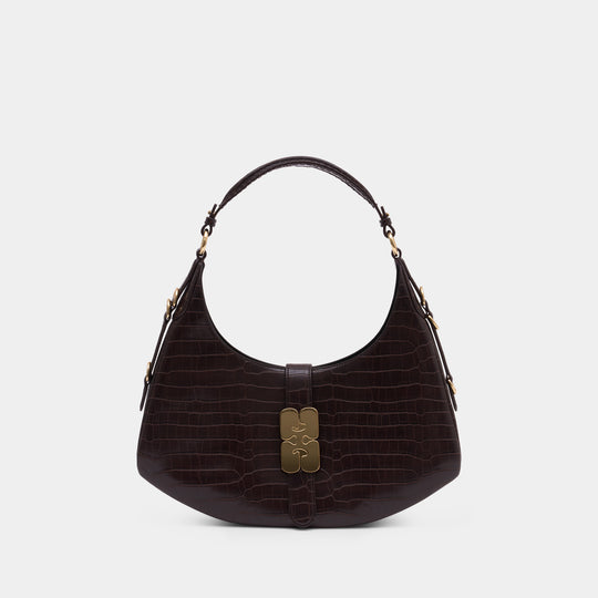 Sac Porté Épaule Kat Small Croco - Ganni - Synthétique - Marron Foncé