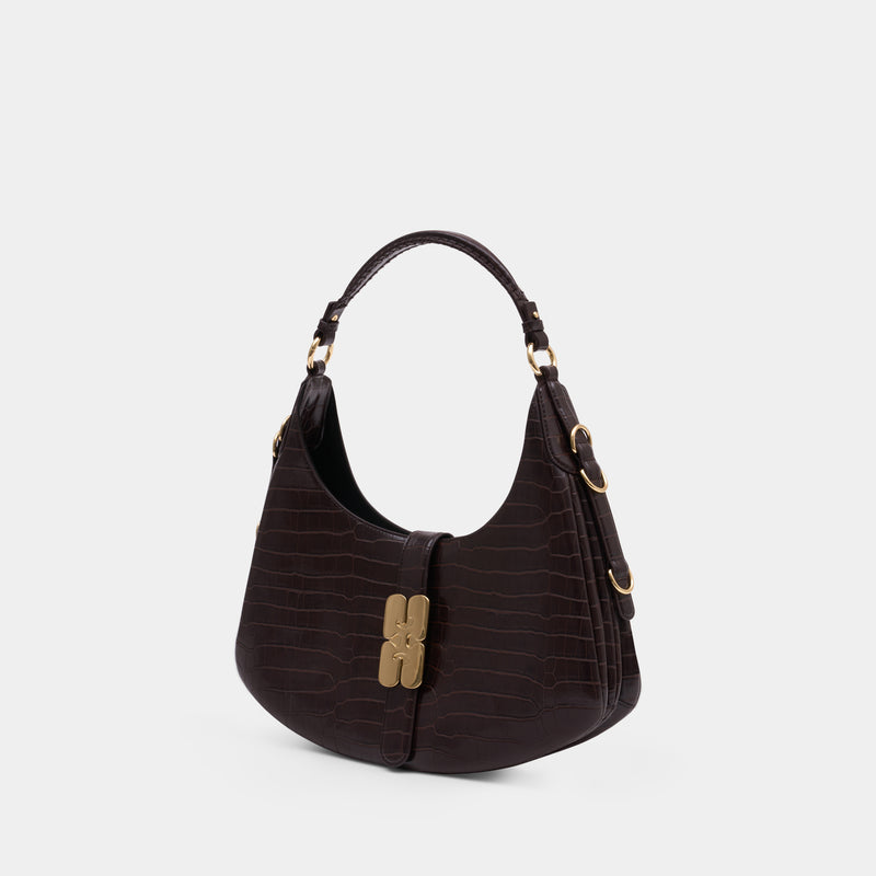 Sac Porté Épaule Kat Small Croco - Ganni - Synthétique - Marron Foncé