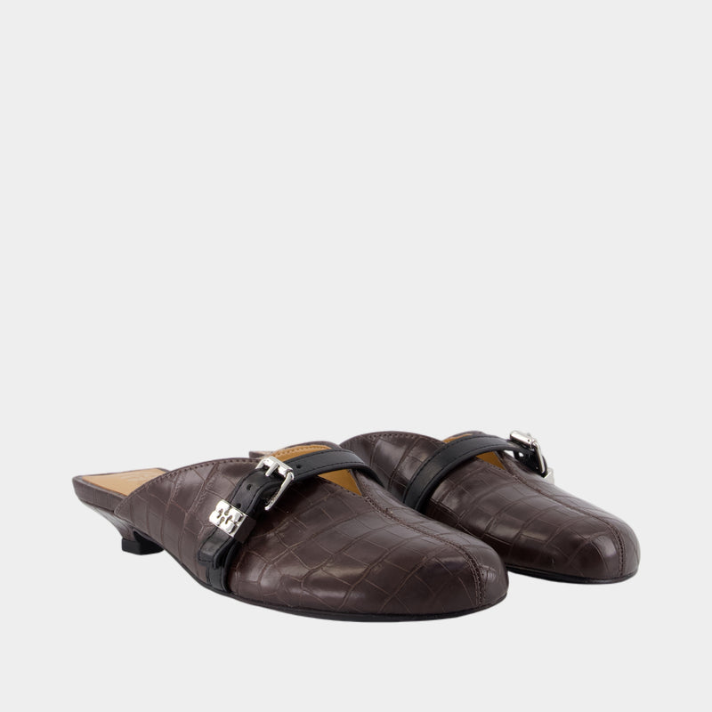 Sandales Sue Kitten Croco - Ganni - Synthétique - Marron