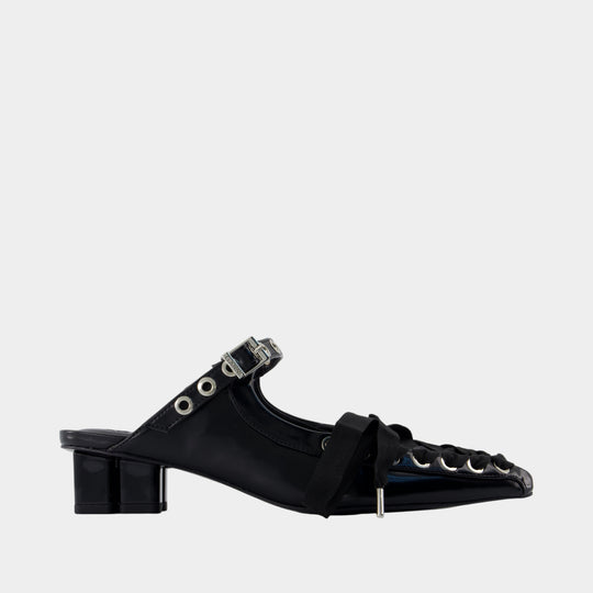 Mules Eyelets Lace Up - Ganni - Synthétique - Noir