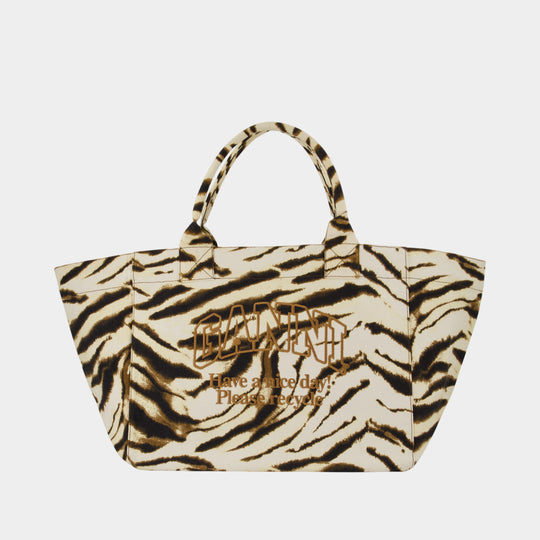 Cabas Xxl Shopper Zebra - Ganni - Coton - Ivoire