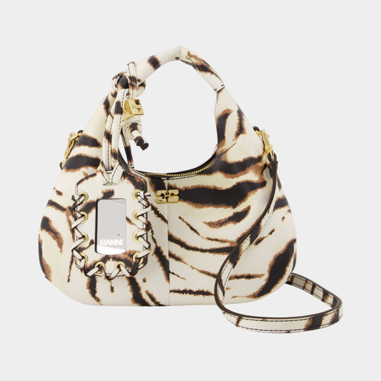 Sac À Main Hobo Mini Zebra - Ganni - Synthétique - Ivoire