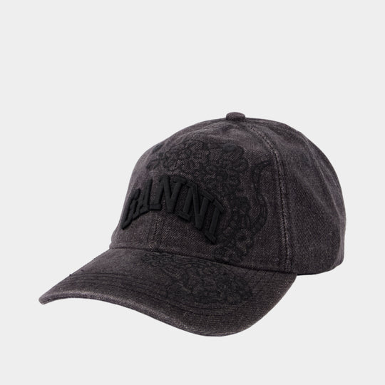 Casquette Washed Embroidery - Ganni - Coton - Noir