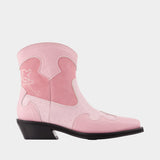 Bottes Low Shaft Embroidered Western Mix - Ganni - Synthétique - Rose