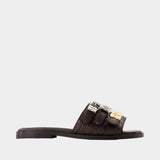 Mules Sue Triple Flat Crinkle - Ganni - Synthétique - Marron