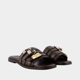 Mules Sue Triple Flat Crinkle - Ganni - Synthétique - Marron