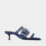 Mules Buckle Strap - Ganni - Coton - Bleu