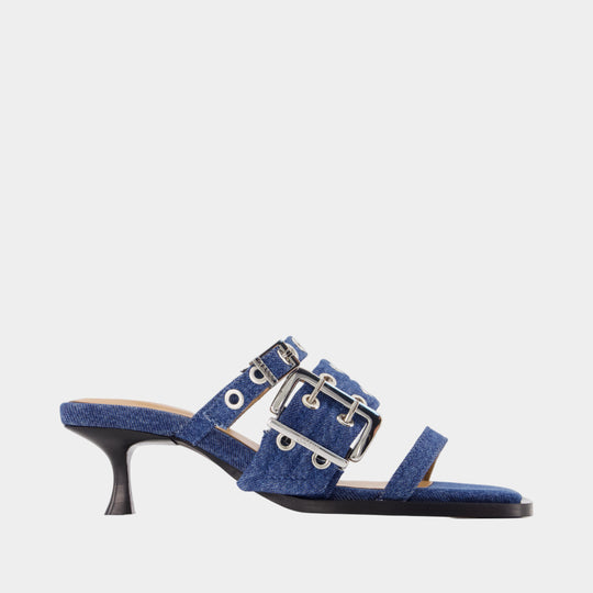 Mules Buckle Strap - Ganni - Coton - Bleu