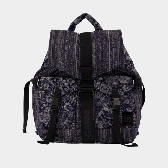 Sac À Dos Re Tech Patchwork - Ganni - Coton - Bleu