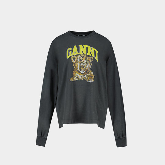 Sweatshirt Future Longsleeve Tiger - Ganni - Coton - Noir