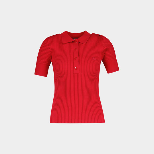 Sweater Ss Polo - Courreges - Coton - Rouge