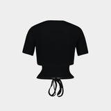T-Shirt Ribbon Cut Out Contrast - Courreges - Coton - Noir