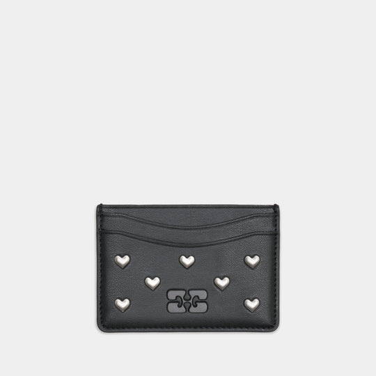 Porte-Carte Bou Hearts Studs - Ganni - Synthétique - Noir