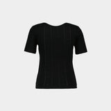 T-Shirt Compact Pointelle Rib B - Ganni - Coton - Noir