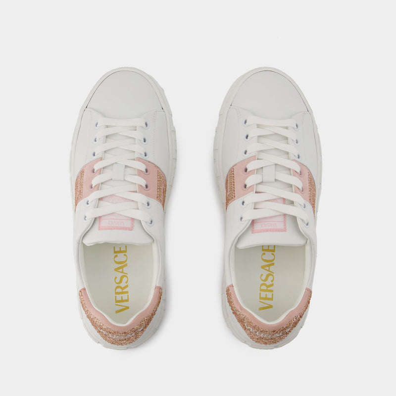 Sneakers La Greca - Versace - Coton - Blanc/Rose