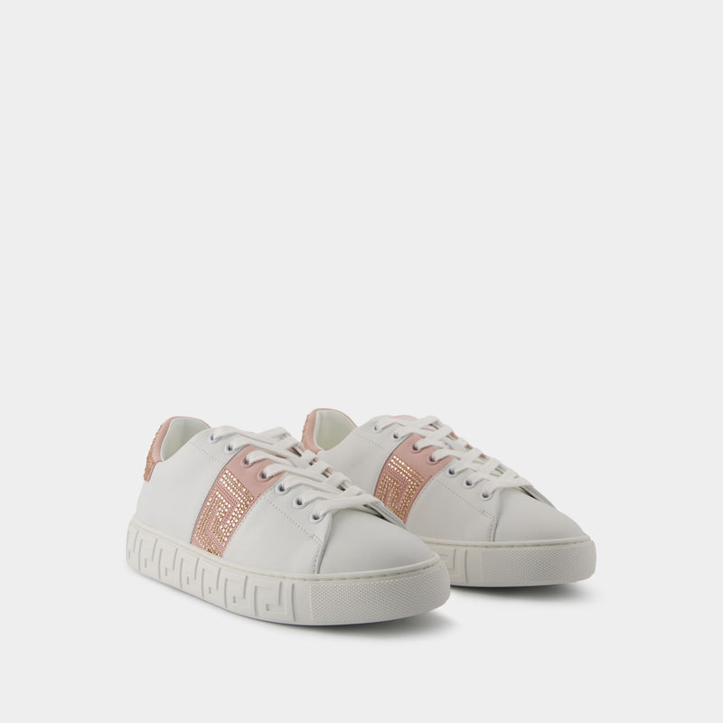 Sneakers La Greca - Versace - Coton - Blanc/Rose