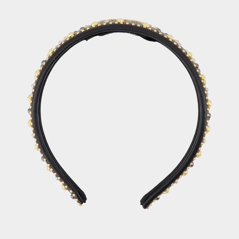 Serre-Tête Lettering - Versace - Cuir - Noir