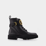 Bottines Vlogo Combat en Cuir Noir