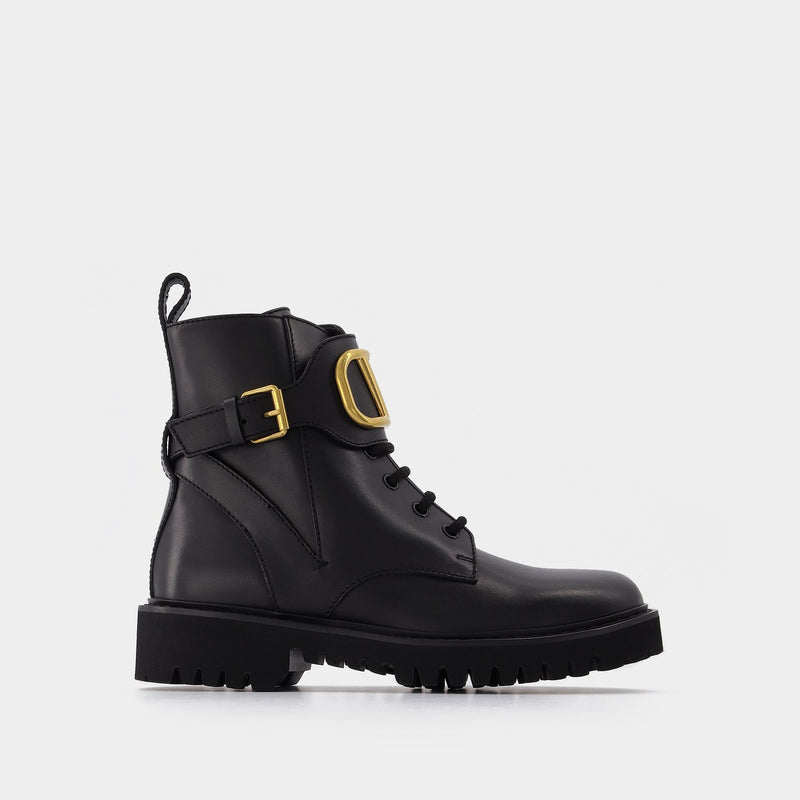 Bottines Vlogo Combat en Cuir Noir