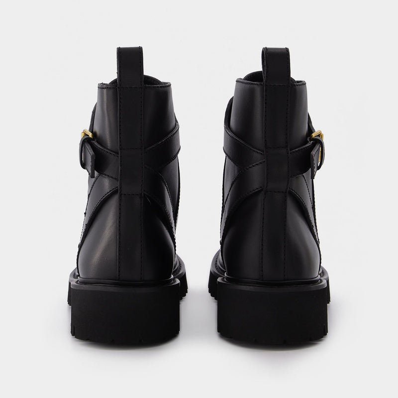 Bottines Vlogo Combat en Cuir Noir