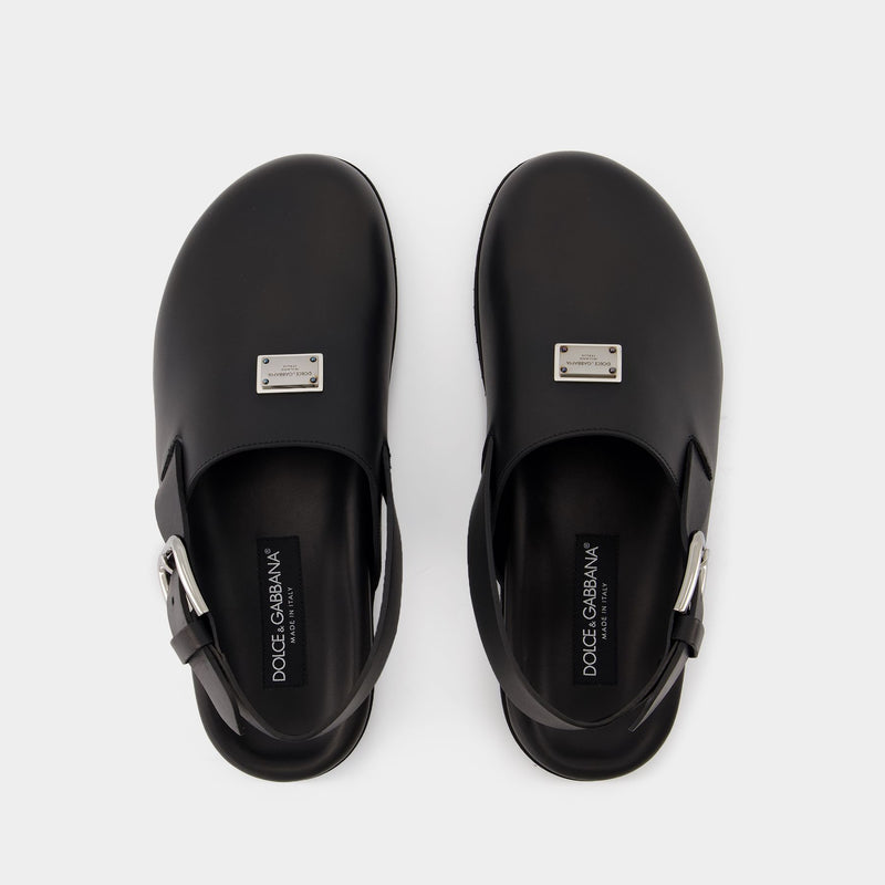 Sandales à Plaque Logo - Dolce&Gabbana - Cuir - Noir