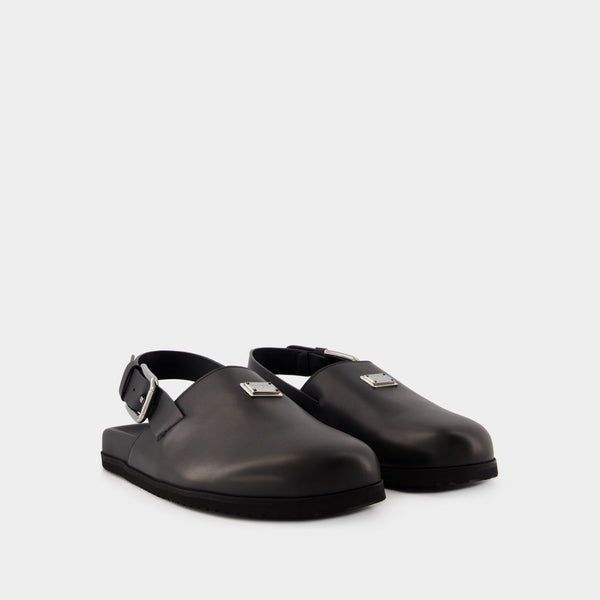 Sandales à Plaque Logo - Dolce&Gabbana - Cuir - Noir