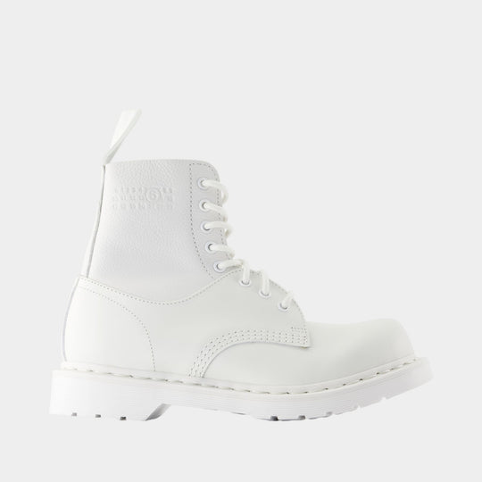 Bottines 1460 8-Eye No Steel Toe - MM6 Maison Margiela x Dr Martens - Cuir - Blanc