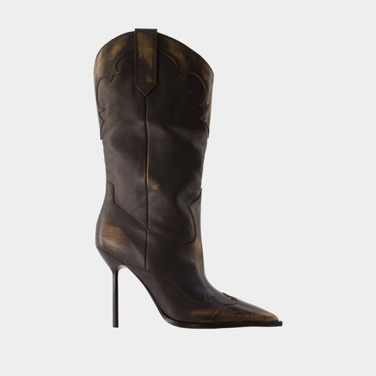 Bottes Lidia Western Embroidered 105 - Paris Texas - Cuir - Marron