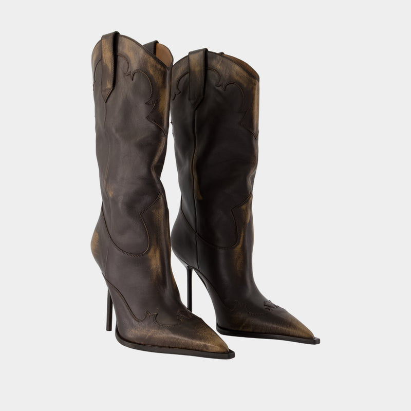 Bottes Lidia Western Embroidered 105 - Paris Texas - Cuir - Marron