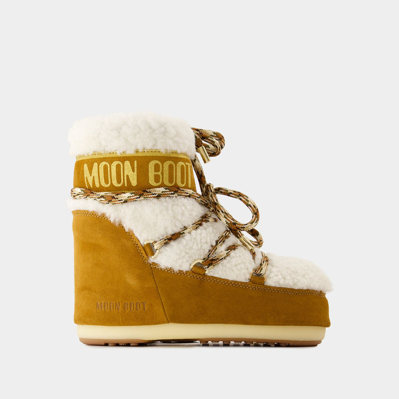 Bottes Icon Low Shearling - Moon Boot - Cuir - Marron/Blanc