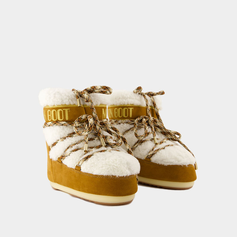 Bottes Icon Low Shearling - Moon Boot - Cuir - Marron/Blanc